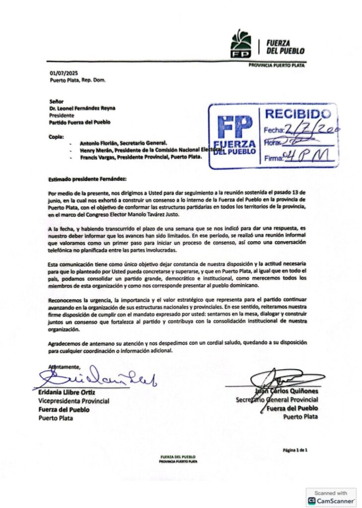 carta dirigentes de puerto plata