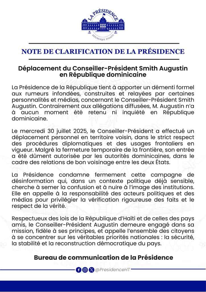 comunicado presidencia de haiti sobre smith augustin 27cd7328