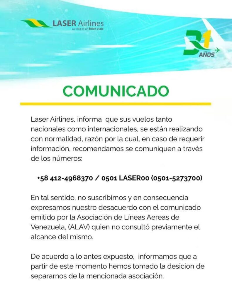 laser con este comunicado testifica que las operaciones aereas estan en completa normalidad en v 791x1024