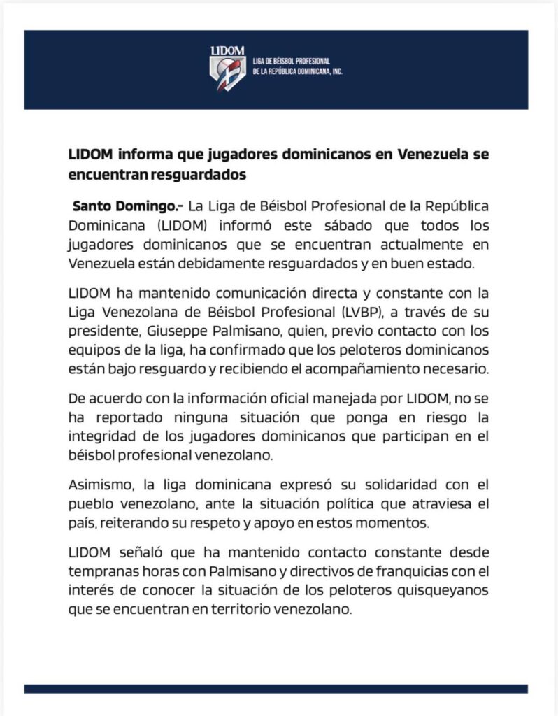la liga de béisbol profesional de la república dominicana (lidom) informó este sábado que todos (1)