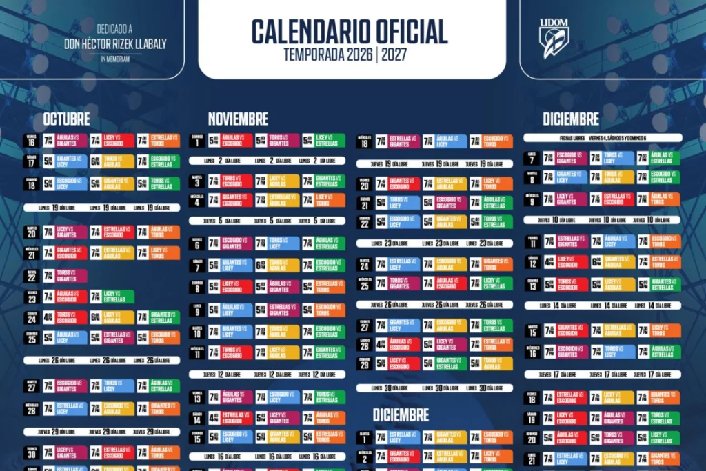LIDOM aprueba calendario y nuevo Código Reglamentario para torneo 2026-2027