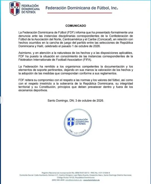 FDF lleva denuncia ante Concacaf y FIFA los incidentes del partido ante Haití